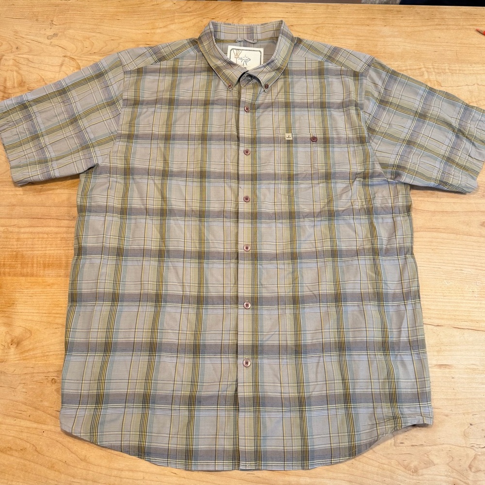 Prana Men's Green and Gray Plaid Button Down Shirt